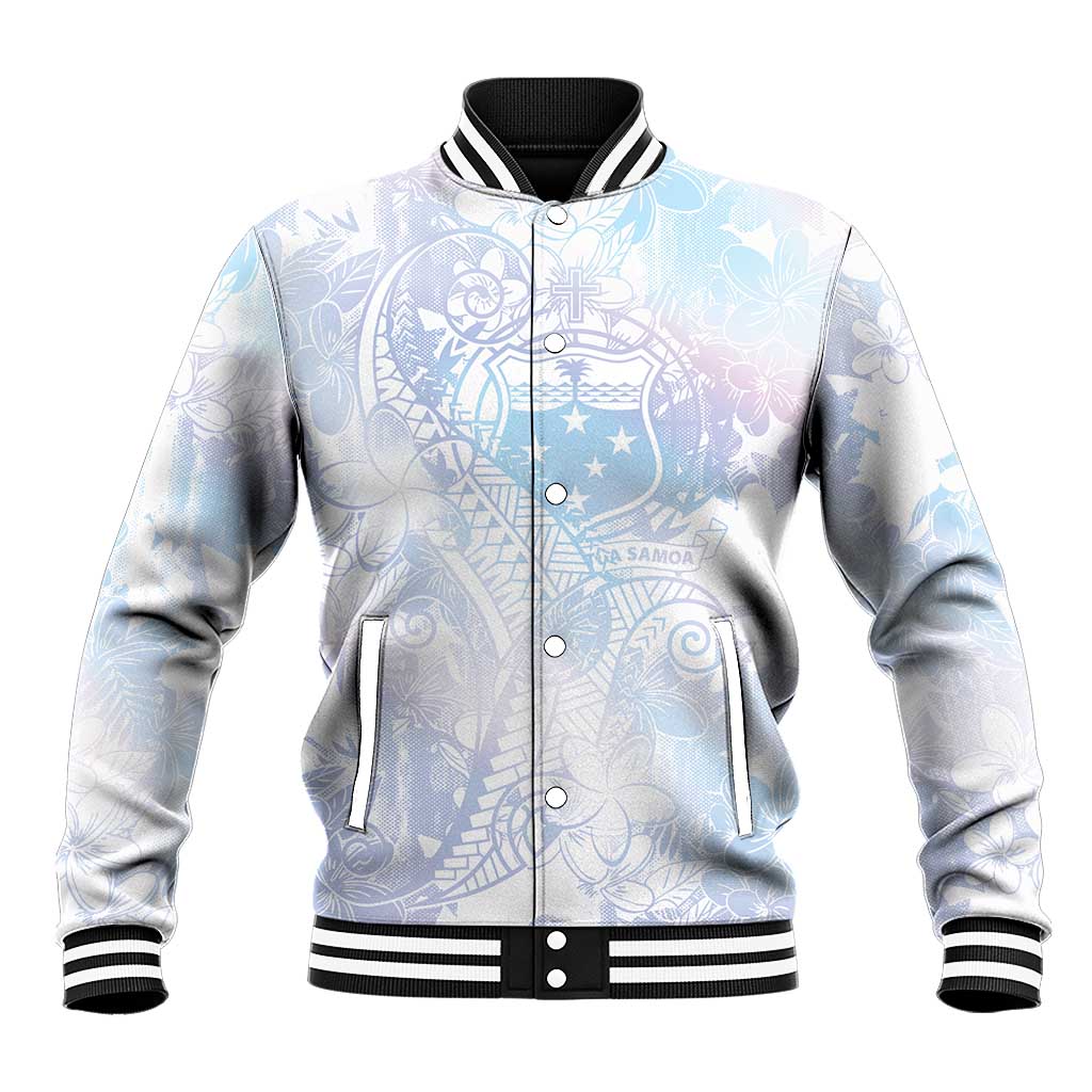 Samoa White Sunday Baseball Jacket Sweet Pastel Plumeria Floral LT01 Unisex White - Polynesian Pride