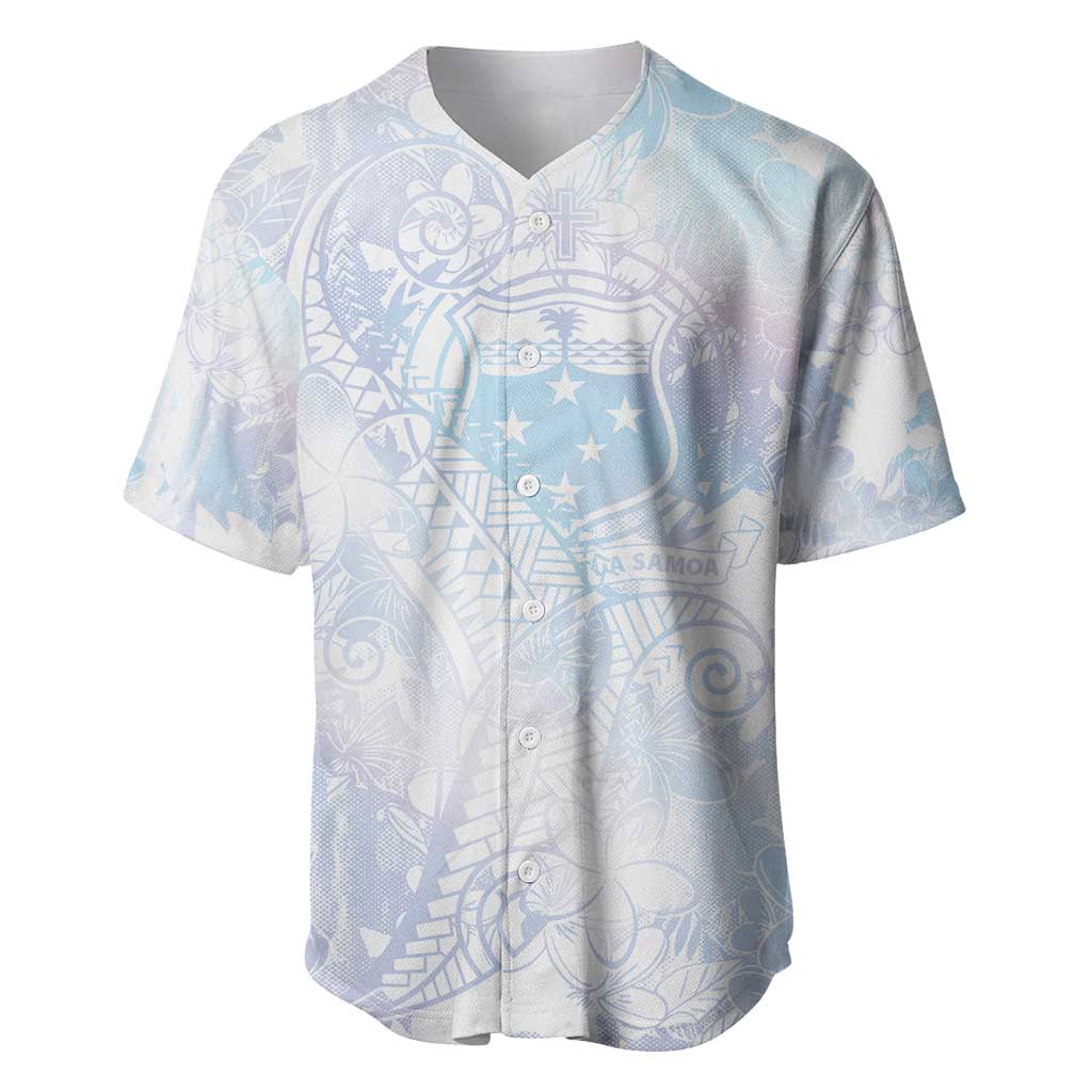Samoa White Sunday Baseball Jersey Sweet Pastel Plumeria Floral LT01 White - Polynesian Pride