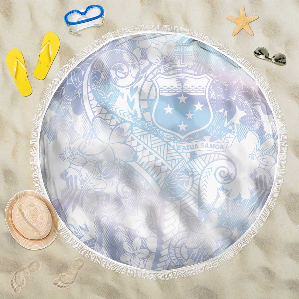 Samoa White Sunday Beach Blanket Sweet Pastel Plumeria Floral LT01 One Size 150cm White - Polynesian Pride