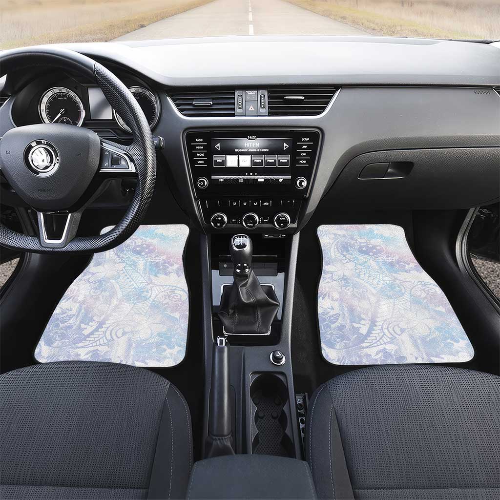 Samoa White Sunday Car Mats Sweet Pastel Plumeria Floral LT01 Set 2pcs - Front White - Polynesian Pride