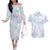 Samoa White Sunday Couples Matching Off The Shoulder Long Sleeve Dress and Hawaiian Shirt Sweet Pastel Plumeria Floral