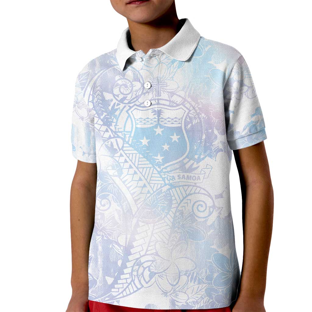 Samoa White Sunday Kid Polo Shirt Sweet Pastel Plumeria Floral LT01 Kid White - Polynesian Pride