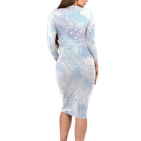 Samoa White Sunday Long Sleeve Bodycon Dress Sweet Pastel Plumeria Floral LT01 - Polynesian Pride