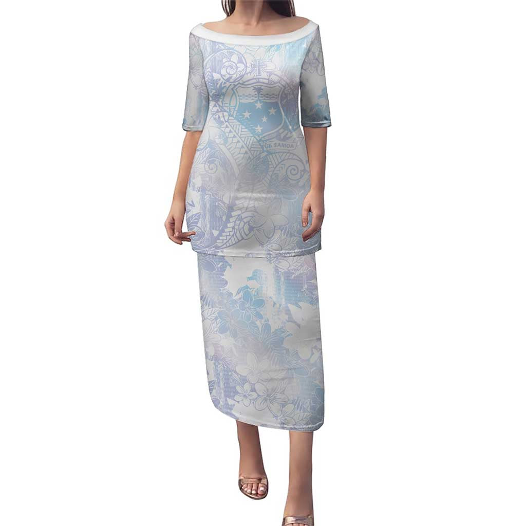 Samoa White Sunday Puletasi Sweet Pastel Plumeria Floral LT01 Long Dress White - Polynesian Pride