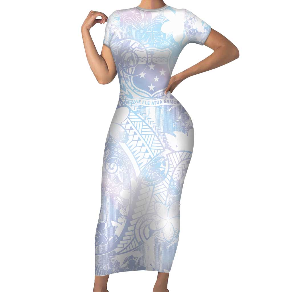 Samoa White Sunday Short Sleeve Bodycon Dress Sweet Pastel Plumeria Floral LT01 Long Dress White - Polynesian Pride