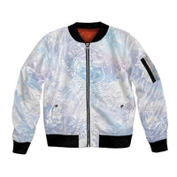 Samoa White Sunday Sleeve Zip Bomber Jacket Sweet Pastel Plumeria Floral LT01 Unisex White - Polynesian Pride