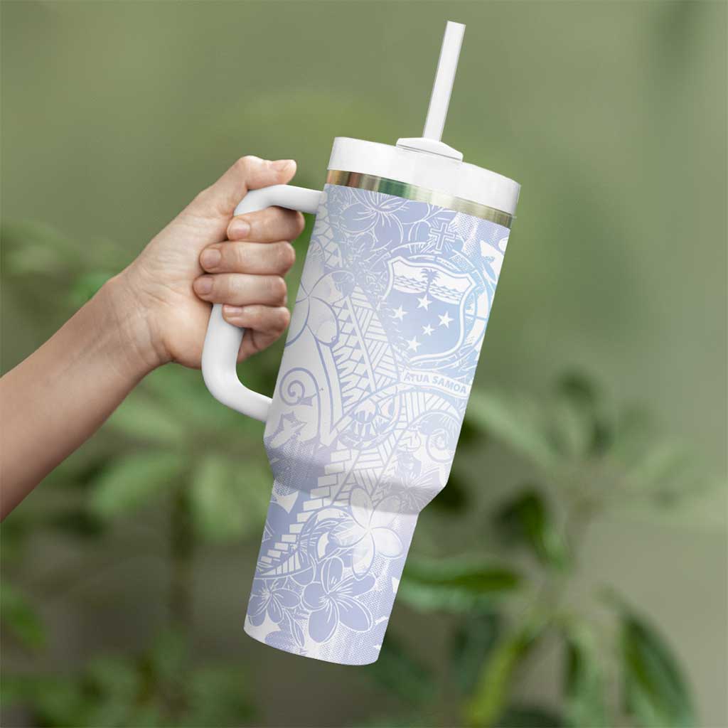 Samoa White Sunday Tumbler With Handle Sweet Pastel Plumeria Floral LT01 - Polynesian Pride
