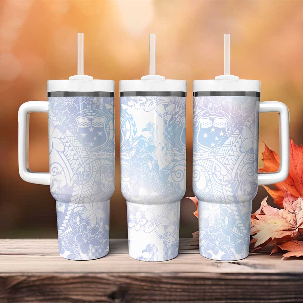 Samoa White Sunday Tumbler With Handle Sweet Pastel Plumeria Floral LT01 - Polynesian Pride