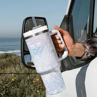Samoa White Sunday Tumbler With Handle Sweet Pastel Plumeria Floral LT01 - Polynesian Pride