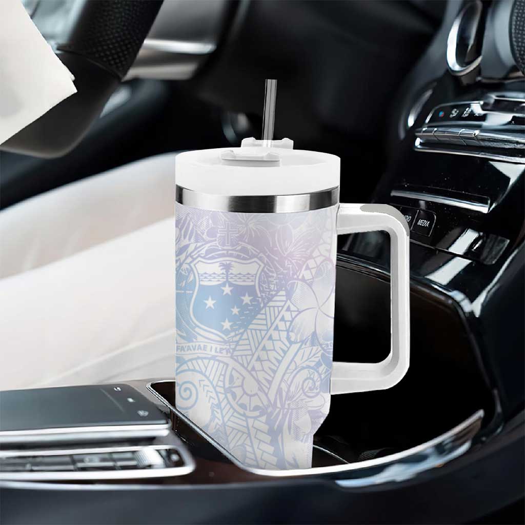 Samoa White Sunday Tumbler With Handle Sweet Pastel Plumeria Floral LT01 - Polynesian Pride