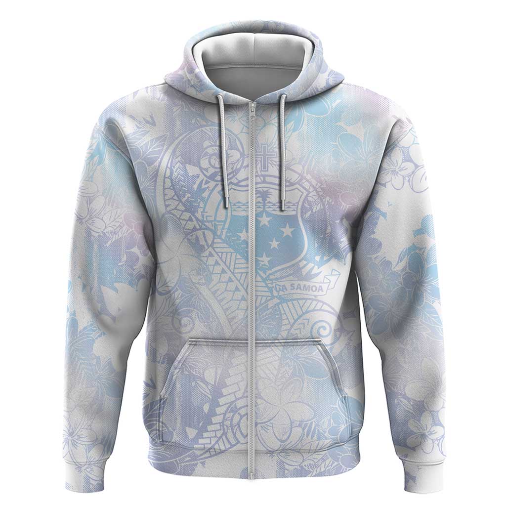 Samoa White Sunday Zip Hoodie Sweet Pastel Plumeria Floral LT01 Zip Hoodie White - Polynesian Pride