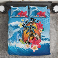 Personalized Aloha Hawaii Skeleton Surfing Bedding Set Tribal Shark Plumeria LT01 Blue - Polynesian Pride