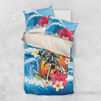 Personalized Aloha Hawaii Skeleton Surfing Bedding Set Tribal Shark Plumeria LT01 US Twin 172cm x 218cm Blue - Polynesian Pride