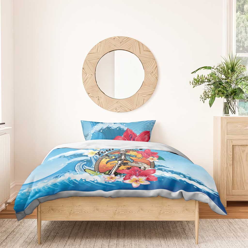 Personalized Aloha Hawaii Skeleton Surfing Bedding Set Tribal Shark Plumeria LT01 - Polynesian Pride