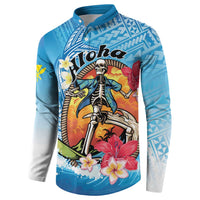 Personalized Aloha Hawaii Skeleton Surfing Button Sweatshirt Tribal Shark Plumeria LT01 - Polynesian Pride