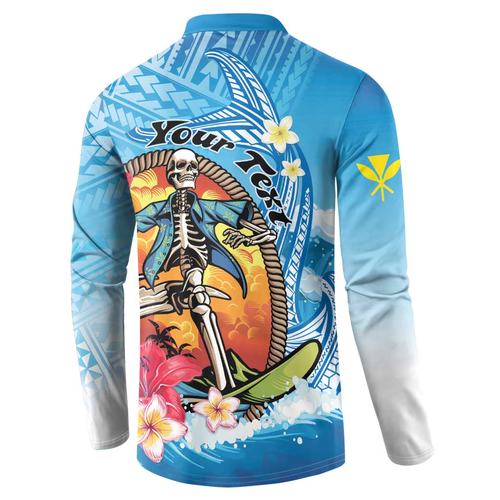 Personalized Aloha Hawaii Skeleton Surfing Button Sweatshirt Tribal Shark Plumeria LT01 - Polynesian Pride