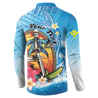 Personalized Aloha Hawaii Skeleton Surfing Button Sweatshirt Tribal Shark Plumeria LT01 - Polynesian Pride