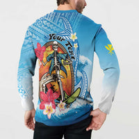 Personalized Aloha Hawaii Skeleton Surfing Button Sweatshirt Tribal Shark Plumeria LT01 - Polynesian Pride