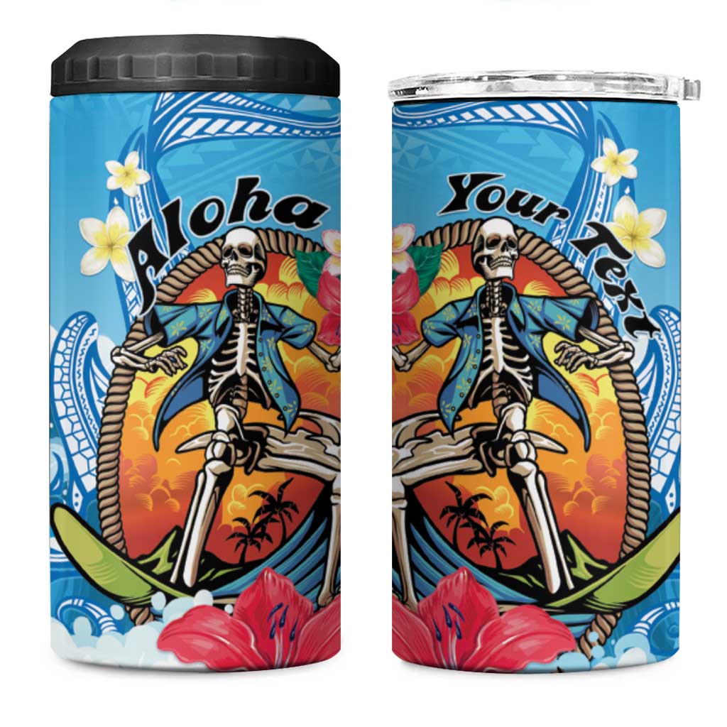 Personalized Aloha Hawaii Skeleton Surfing 4 in 1 Can Cooler Tumbler Tribal Shark Plumeria LT01 One Size: 16 oz Blue - Polynesian Pride