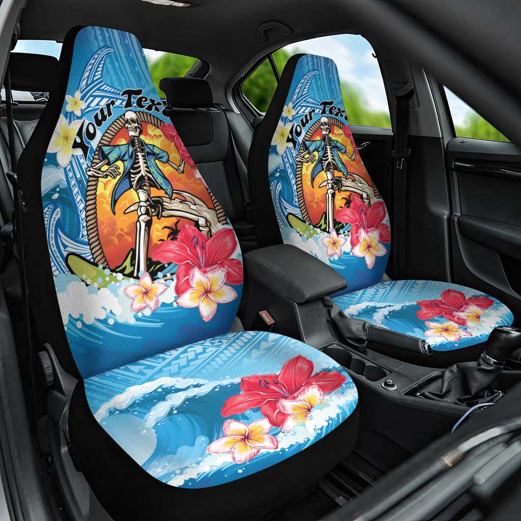 Personalized Aloha Hawaii Skeleton Surfing Car Seat Cover Tribal Shark Plumeria LT01 One Size Blue - Polynesian Pride