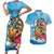 Personalized Aloha Hawaii Skeleton Surfing Couples Matching Short Sleeve Bodycon Dress and Hawaiian Shirt Tribal Shark Plumeria