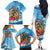 Personalized Aloha Hawaii Skeleton Surfing Family Matching Off The Shoulder Long Sleeve Dress and Hawaiian Shirt Tribal Shark Plumeria