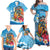 Personalized Aloha Hawaii Skeleton Surfing Family Matching Off Shoulder Maxi Dress and Hawaiian Shirt Tribal Shark Plumeria