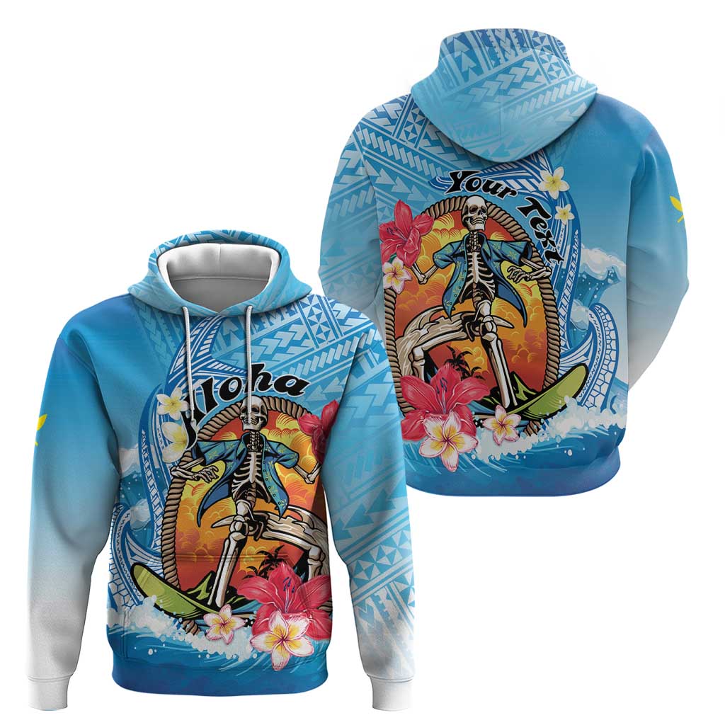 Personalized Aloha Hawaii Skeleton Surfing Hoodie Tribal Shark Plumeria LT01 - Polynesian Pride