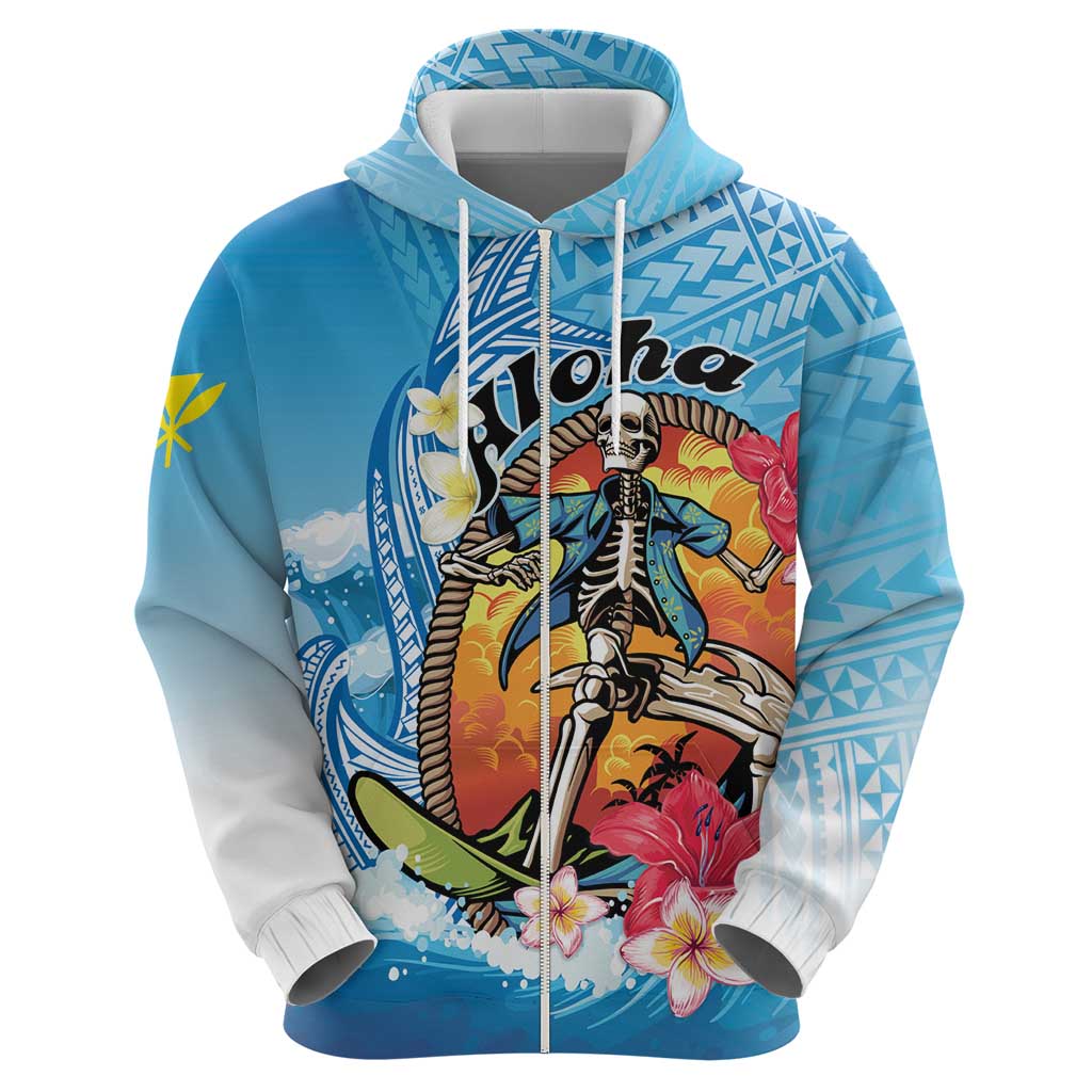 Personalized Aloha Hawaii Skeleton Surfing Hoodie Tribal Shark Plumeria LT01 - Polynesian Pride