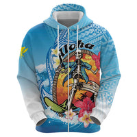 Personalized Aloha Hawaii Skeleton Surfing Hoodie Tribal Shark Plumeria LT01 - Polynesian Pride