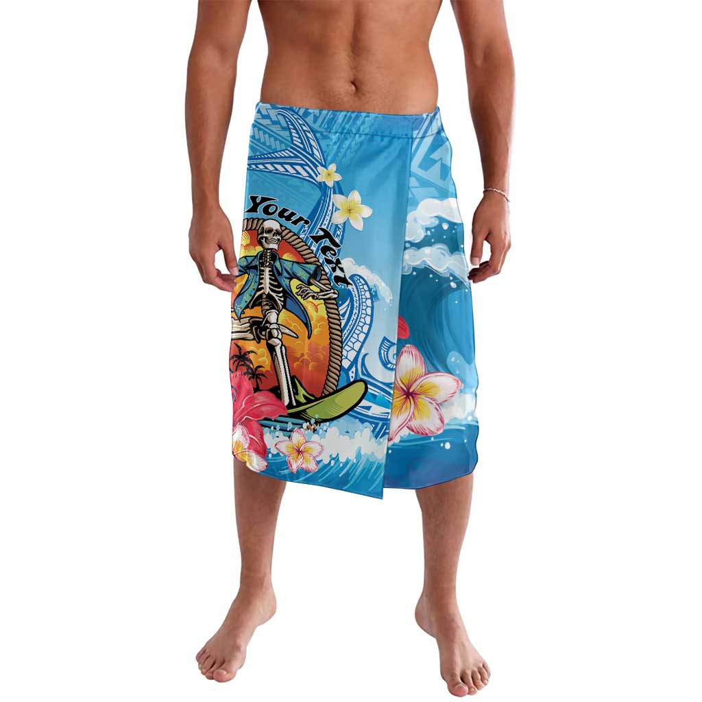Personalized Aloha Hawaii Skeleton Surfing Lavalava Tribal Shark Plumeria LT01 Blue - Polynesian Pride
