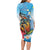 Personalized Aloha Hawaii Skeleton Surfing Long Sleeve Bodycon Dress Tribal Shark Plumeria