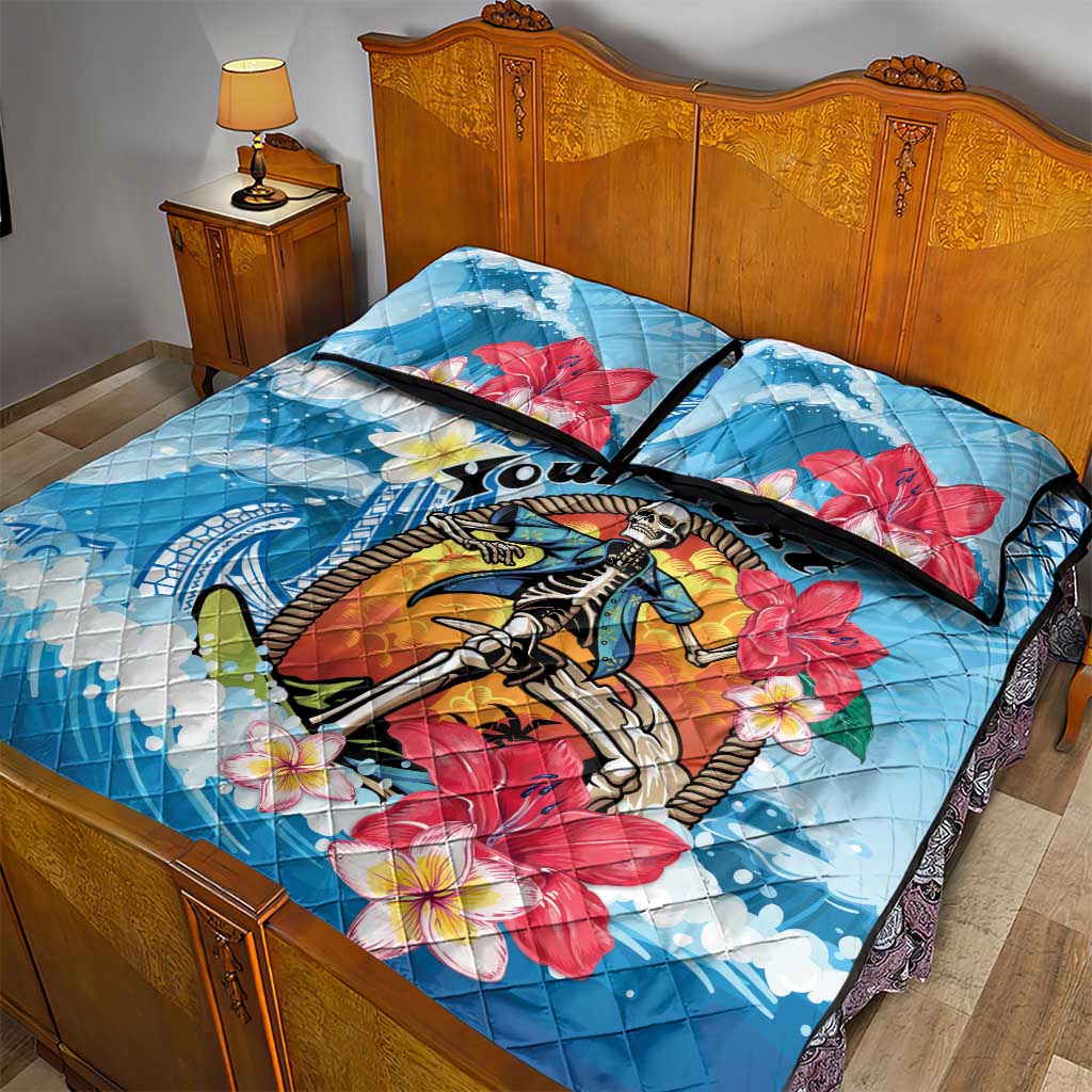 Personalized Aloha Hawaii Skeleton Surfing Quilt Bed Set Tribal Shark Plumeria LT01 - Polynesian Pride