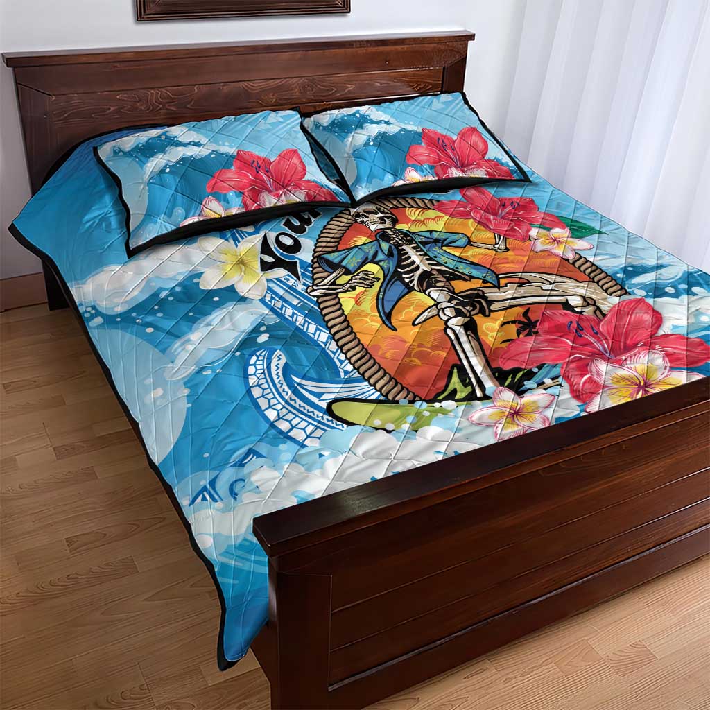 Personalized Aloha Hawaii Skeleton Surfing Quilt Bed Set Tribal Shark Plumeria LT01 - Polynesian Pride