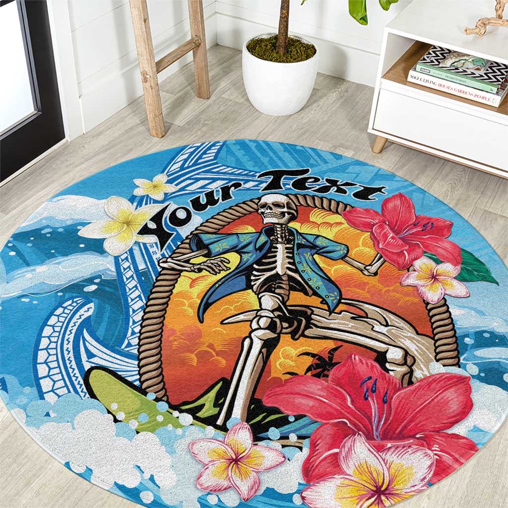 Personalized Aloha Hawaii Skeleton Surfing Round Carpet Tribal Shark Plumeria LT01 Blue - Polynesian Pride