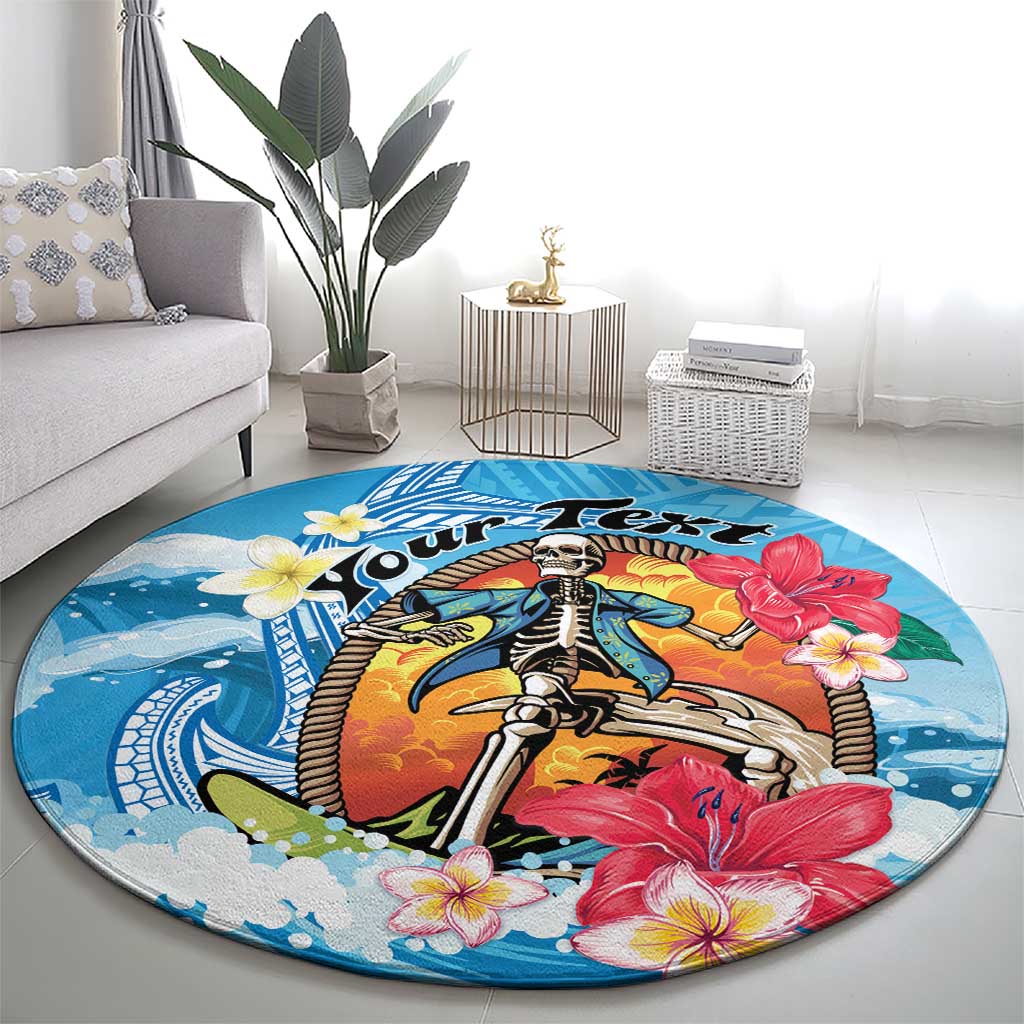 Personalized Aloha Hawaii Skeleton Surfing Round Carpet Tribal Shark Plumeria LT01 - Polynesian Pride
