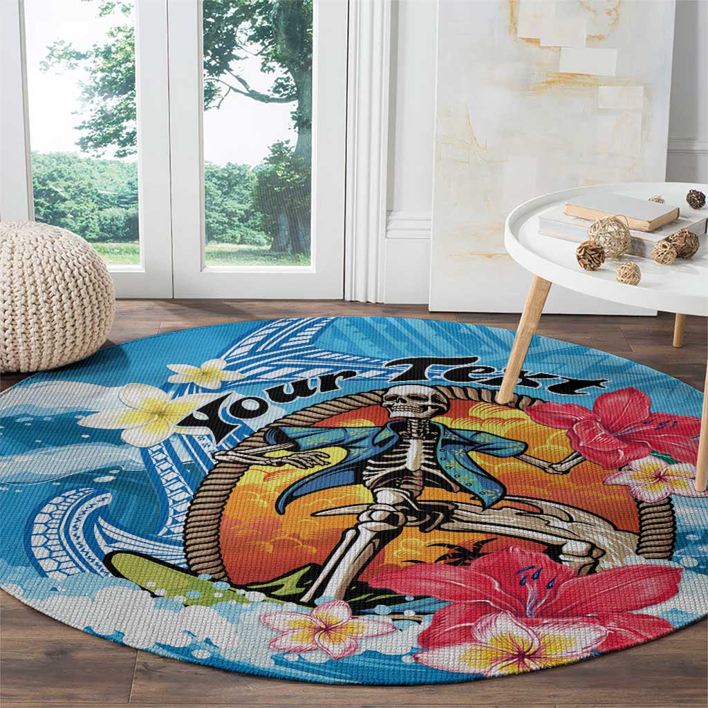 Personalized Aloha Hawaii Skeleton Surfing Round Carpet Tribal Shark Plumeria LT01 - Polynesian Pride