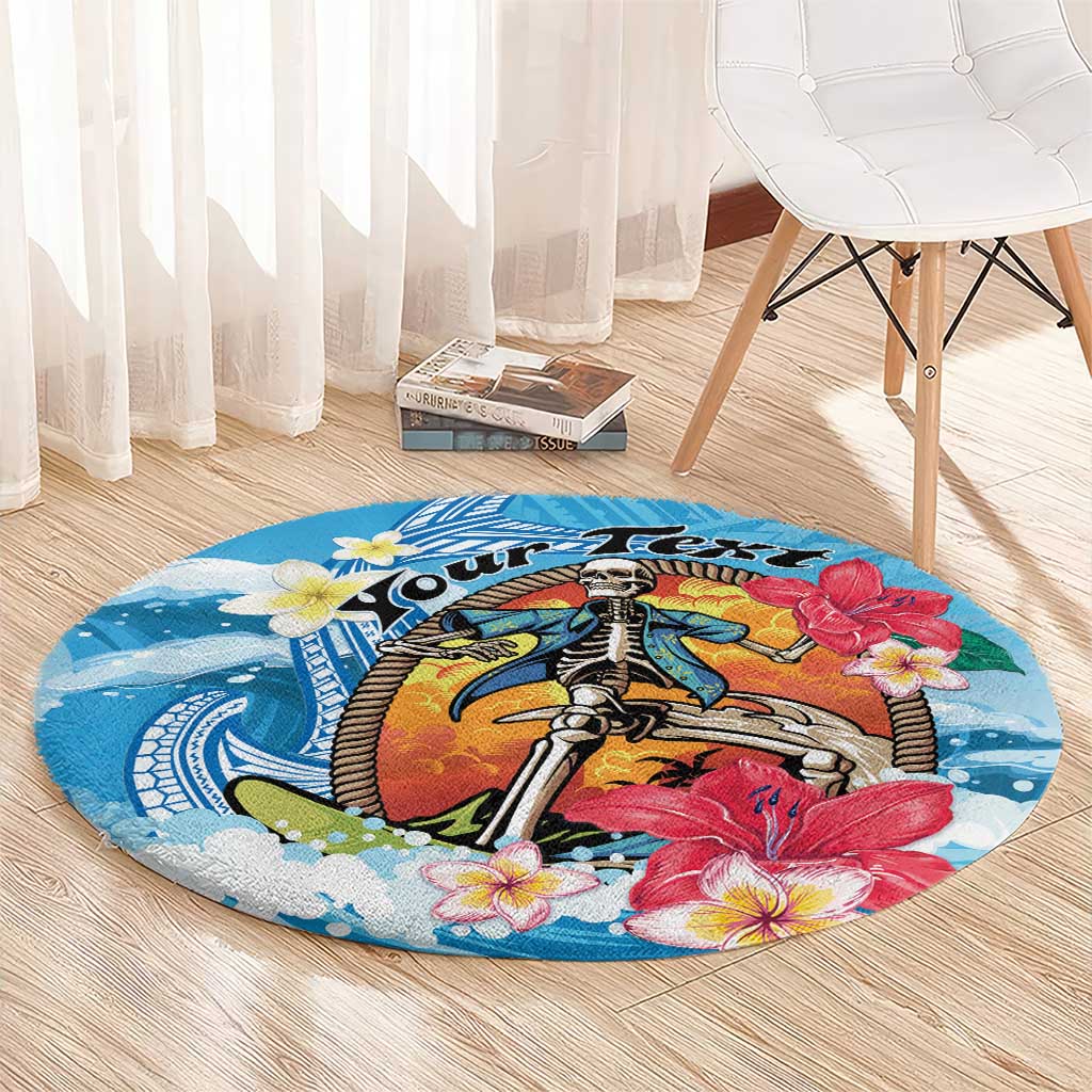 Personalized Aloha Hawaii Skeleton Surfing Round Carpet Tribal Shark Plumeria LT01 - Polynesian Pride