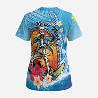 Personalized Aloha Hawaii Skeleton Surfing Scrub Top Tribal Shark Plumeria LT01 - Polynesian Pride