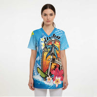 Personalized Aloha Hawaii Skeleton Surfing Scrub Top Tribal Shark Plumeria LT01 - Polynesian Pride