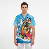 Personalized Aloha Hawaii Skeleton Surfing Scrub Top Tribal Shark Plumeria LT01 - Polynesian Pride