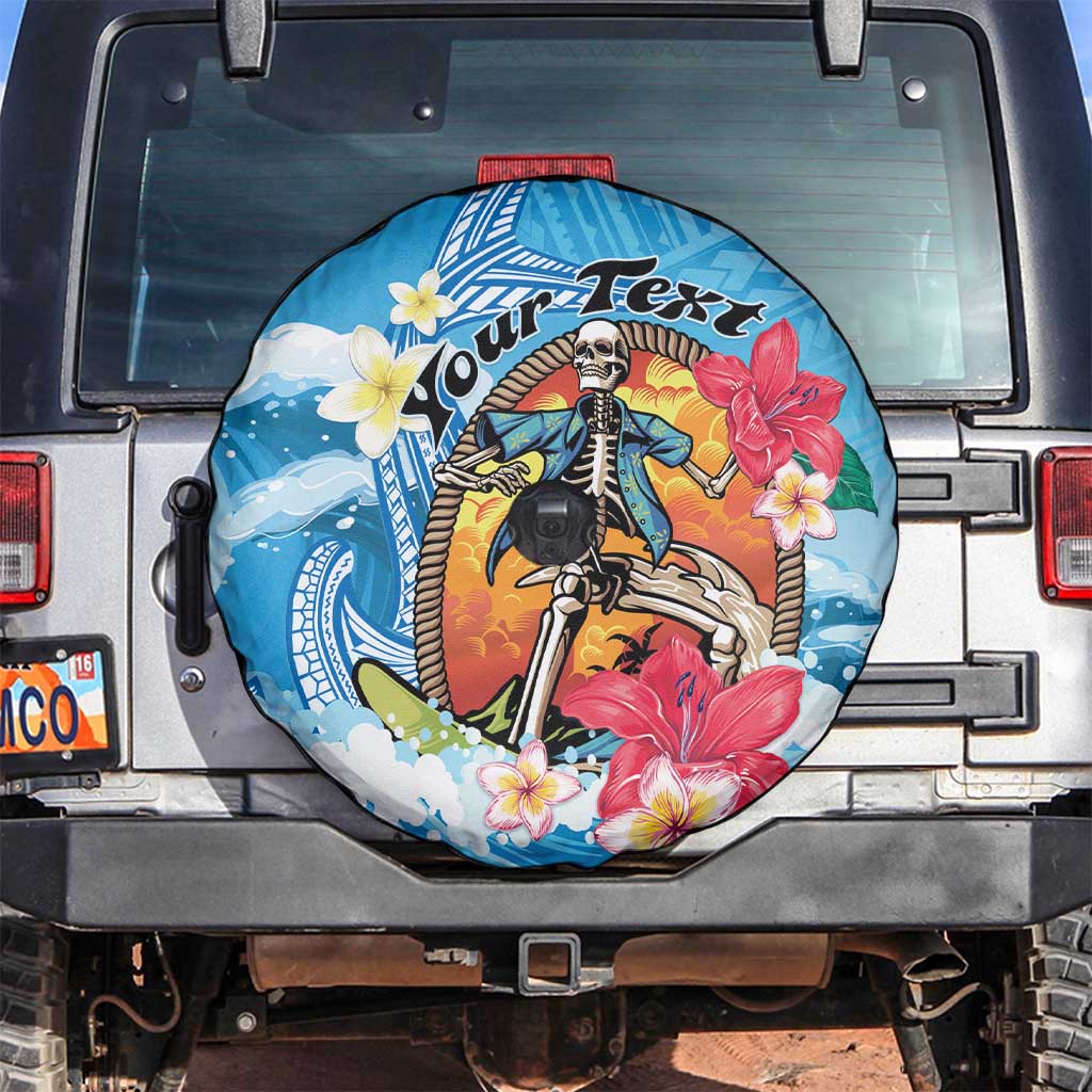 Personalized Aloha Hawaii Skeleton Surfing Spare Tire Cover Tribal Shark Plumeria LT01 Blue - Polynesian Pride