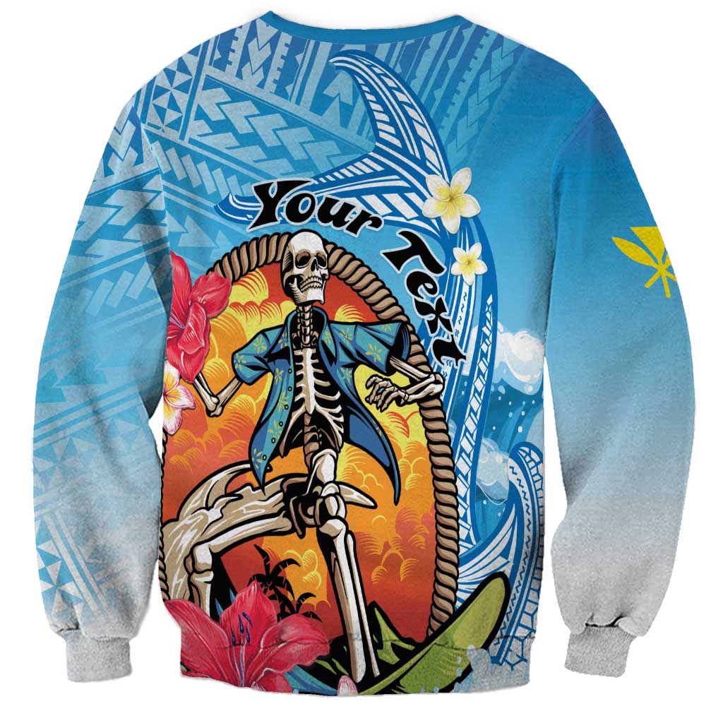 Personalized Aloha Hawaii Skeleton Surfing Sweatshirt Tribal Shark Plumeria LT01 - Polynesian Pride