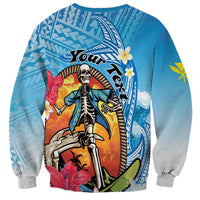 Personalized Aloha Hawaii Skeleton Surfing Sweatshirt Tribal Shark Plumeria LT01 - Polynesian Pride
