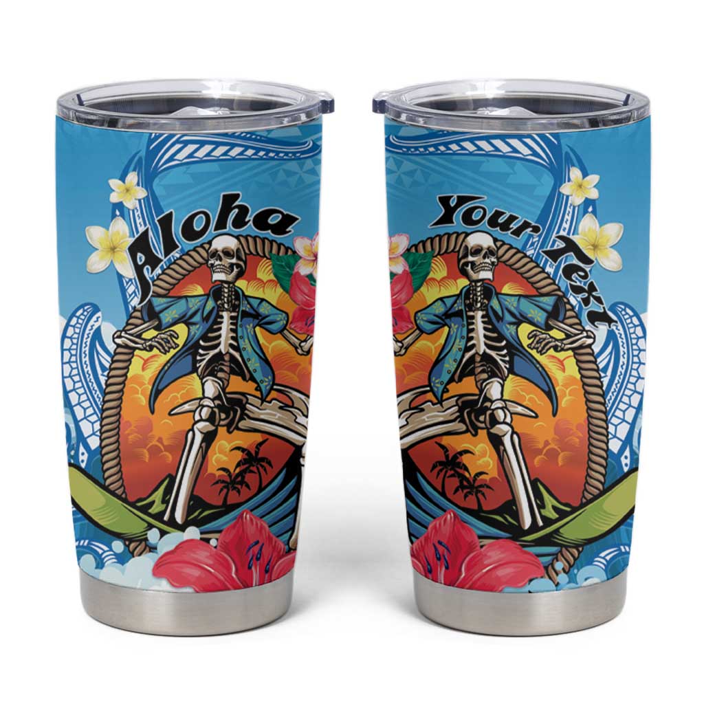 Personalized Aloha Hawaii Skeleton Surfing Tumbler Cup Tribal Shark Plumeria LT01 Blue - Polynesian Pride