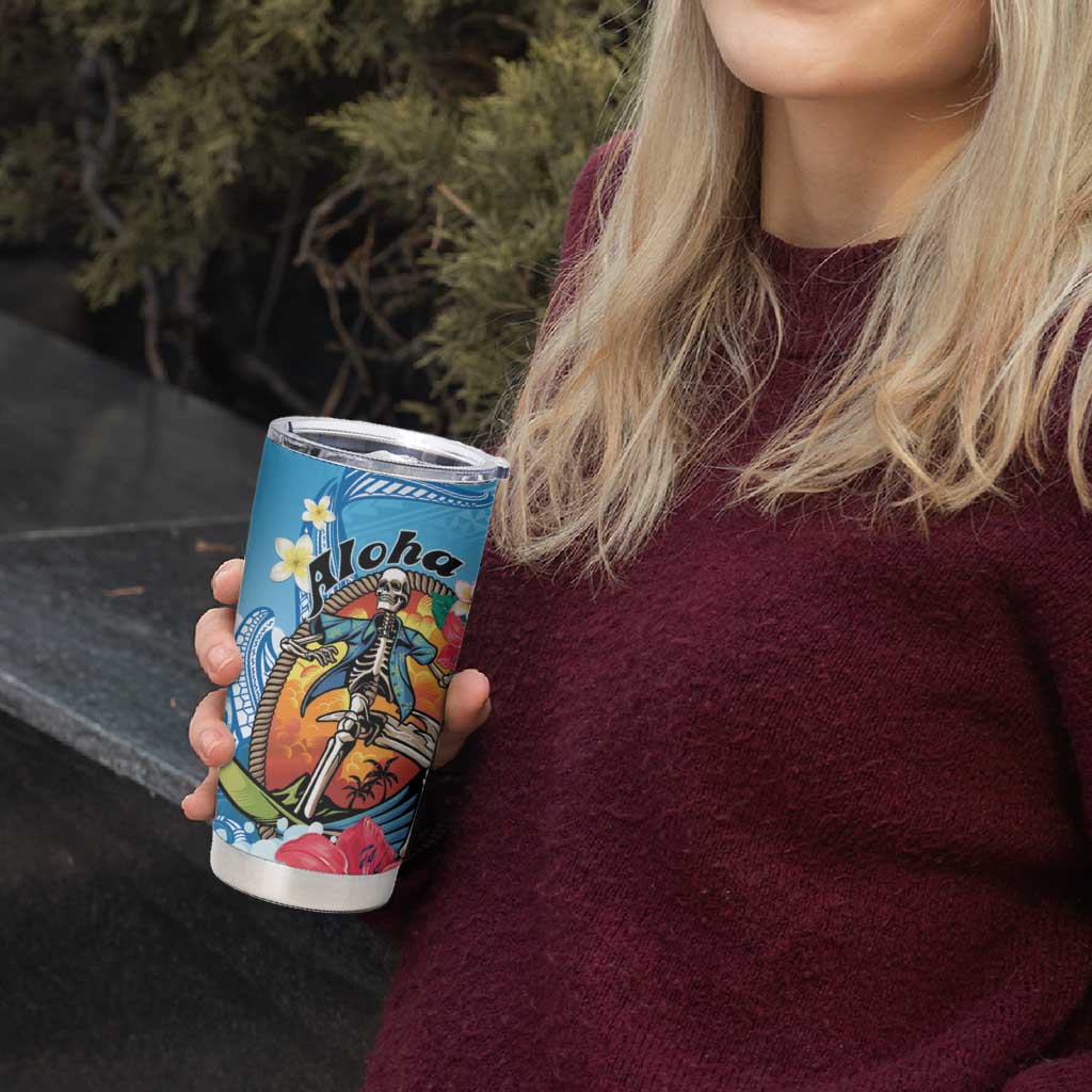 Personalized Aloha Hawaii Skeleton Surfing Tumbler Cup Tribal Shark Plumeria LT01 - Polynesian Pride