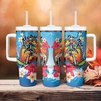 Personalized Aloha Hawaii Skeleton Surfing Tumbler With Handle Tribal Shark Plumeria LT01 - Polynesian Pride