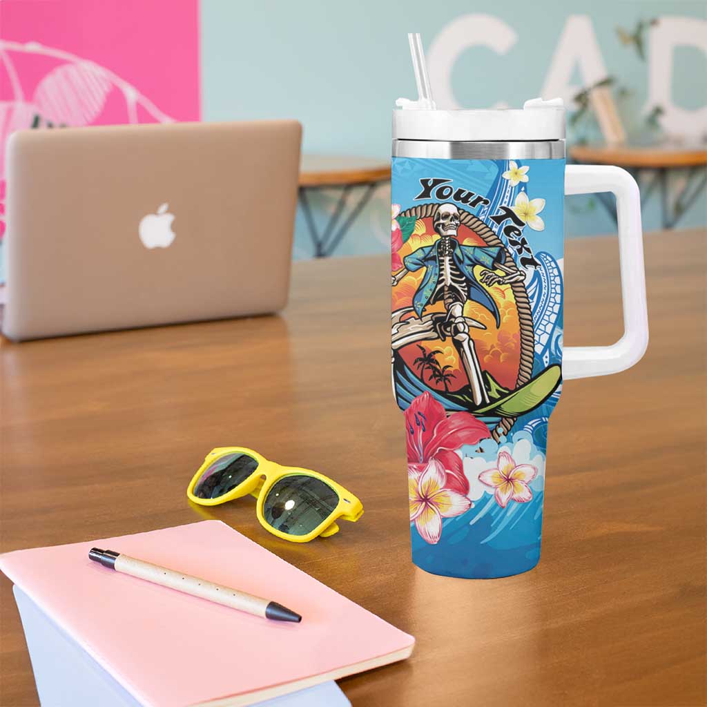Personalized Aloha Hawaii Skeleton Surfing Tumbler With Handle Tribal Shark Plumeria LT01 - Polynesian Pride