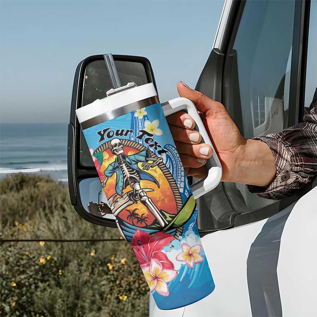 Personalized Aloha Hawaii Skeleton Surfing Tumbler With Handle Tribal Shark Plumeria LT01 - Polynesian Pride