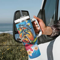 Personalized Aloha Hawaii Skeleton Surfing Tumbler With Handle Tribal Shark Plumeria LT01 - Polynesian Pride